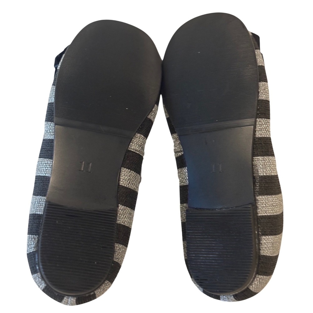 L'Amour Mary Jane Flats Girls 11 Black Silver Striped Velvet Bow Dress Shoes - Picture 8 of 10